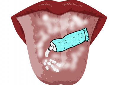 舌に歯磨き粉をつける
